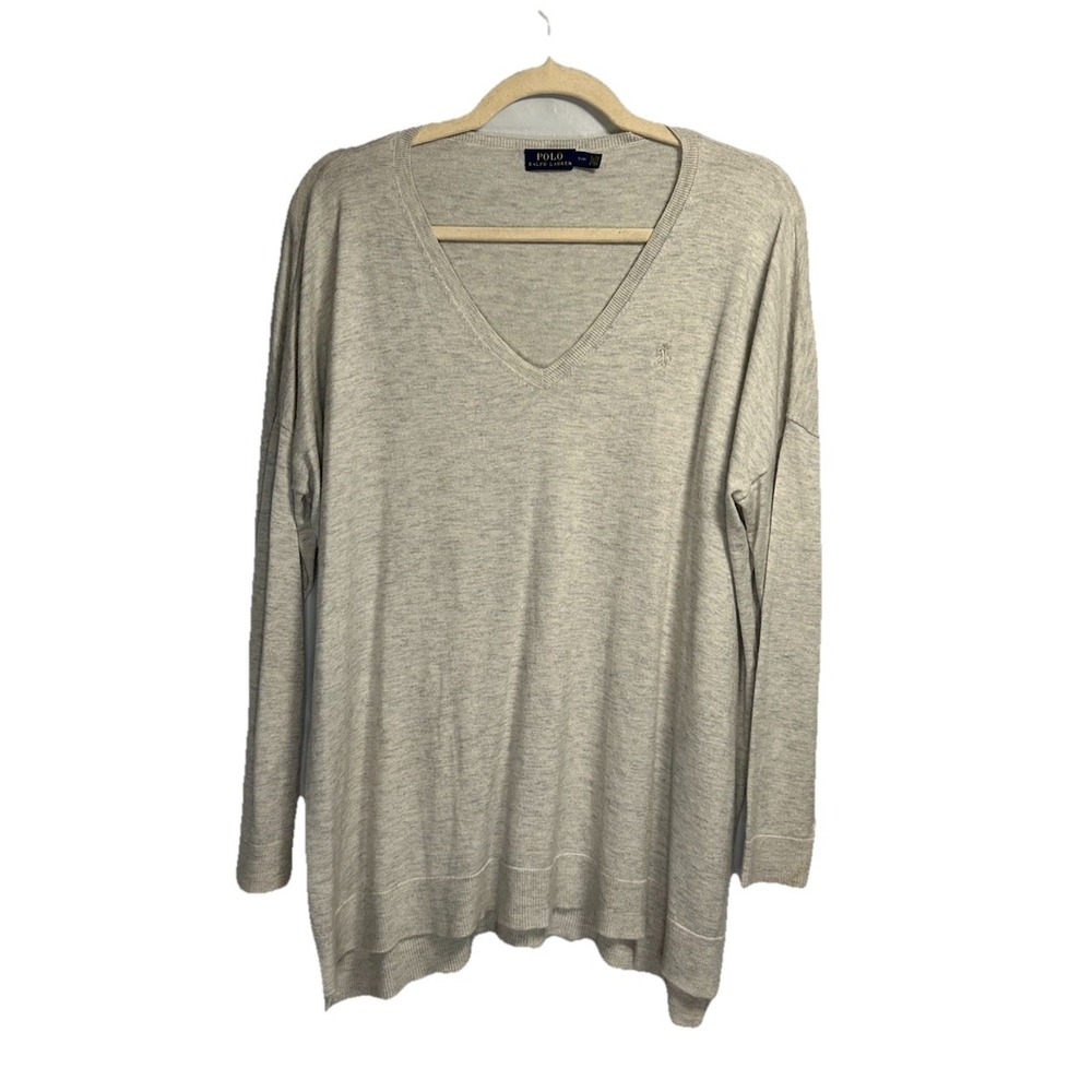 Polo‎ Ralph Lauren Sweater Men's Small Beige Gray V-Neck Lightweight Preppy Wool